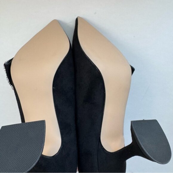 Size 6 YDN Women Pointed Toe Slip on Diamond Pump Special Kitten High Heel Black - Picture 10 of 12